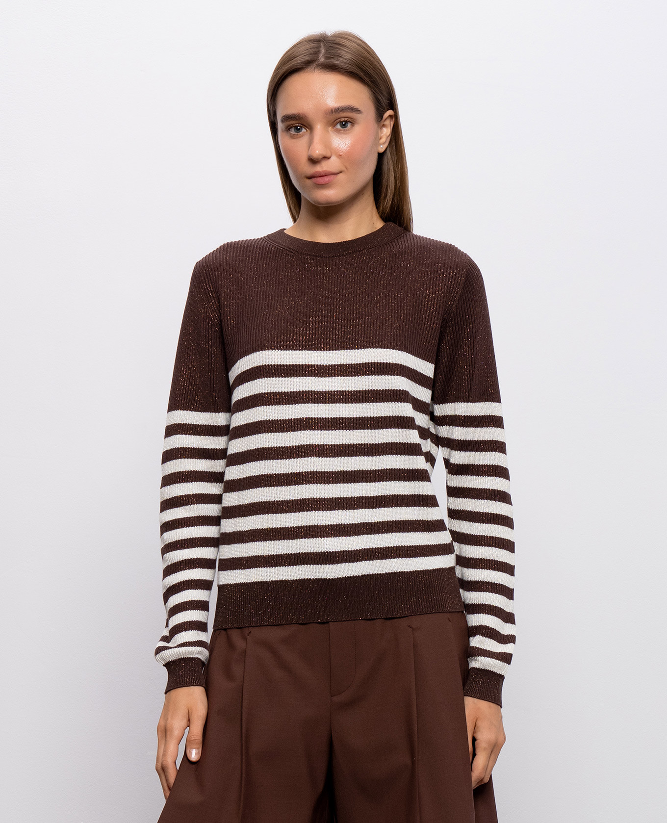 Brown striped jumper with lurex Brunello Cucinelli 3
