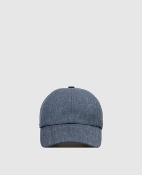 Enrico Mandelli Blue wool, silk and linen cap with logo engraving CAP4016020