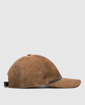 Brunello Cucinelli Brown suede cap with monil chain MCAP9F151