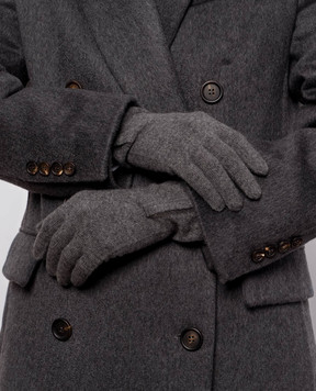 Brunello Cucinelli Gray cashmere gloves with monil chain M12147189