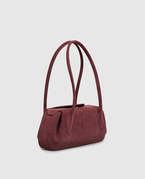 YUZEFI Burgundy suede baguette bag OYSTER with logo OYSTERSHOULDERBAG
