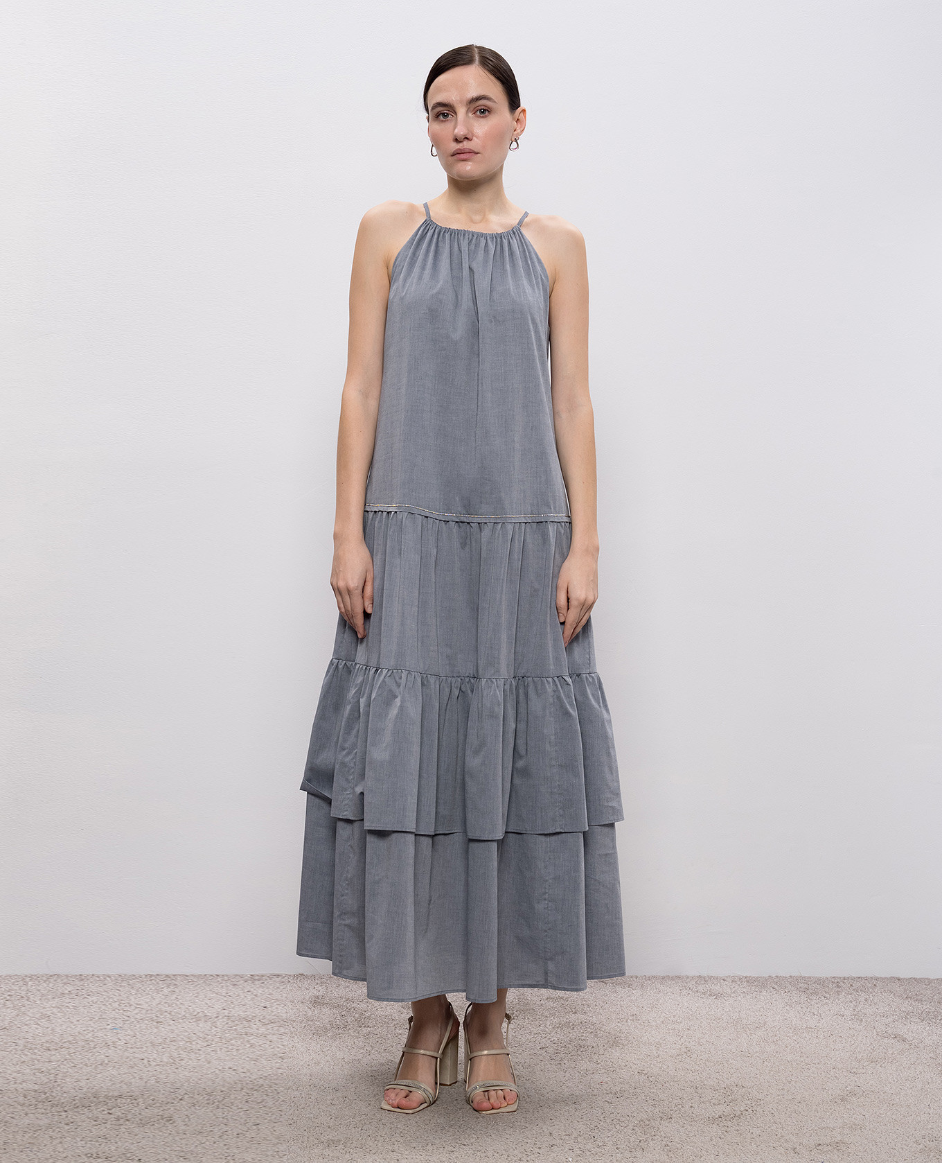 Gray maxi dress with ruffles Peserico 3
