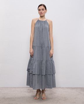Peserico Gray maxi dress with ruffles S0223702683