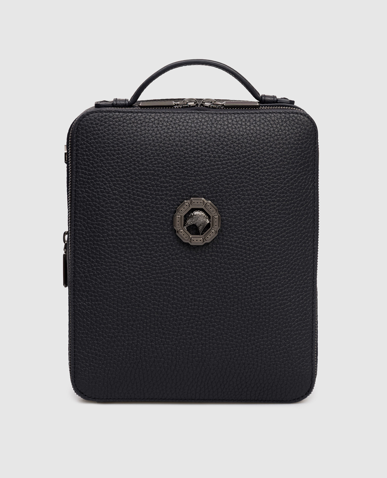 

Blue leather bag with ruthenium-coated emblem Stefano Ricci