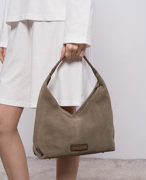 Gianni Notaro Brown suede hobo bag SUEDE with logo patch 867SUEDE