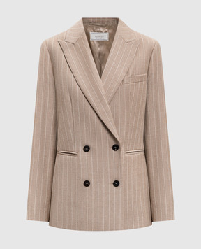 Peserico Beige double-breasted striped wool jacket S0119903362