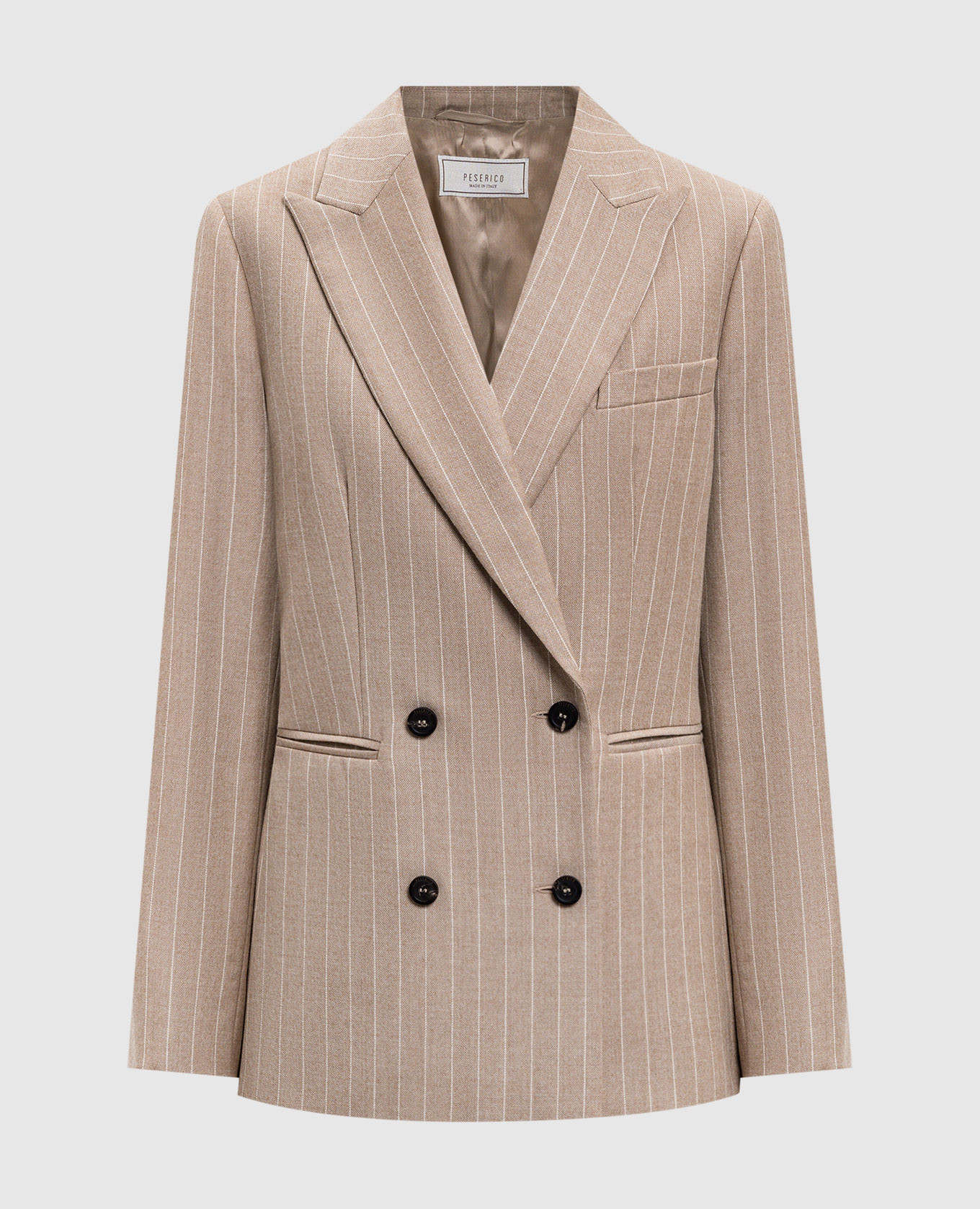 

Beige double-breasted striped wool jacket Peserico