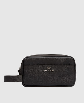 Enrico Mandelli Dark brown leather toiletry bag with textured logo 0BRAND7213