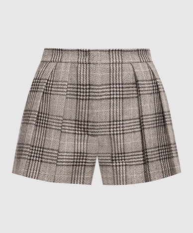 Beige karierte Wollshorts
