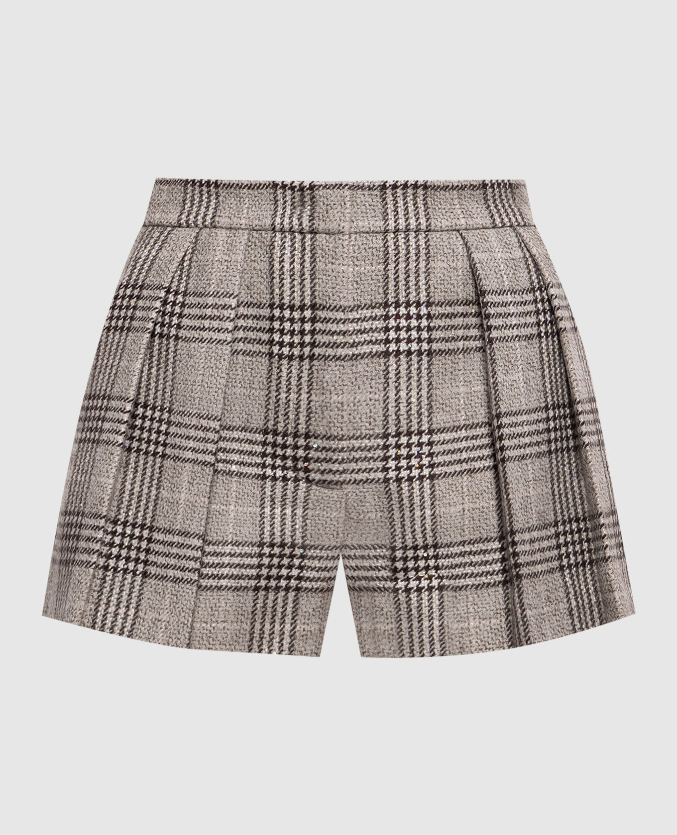 Beige checked wool shorts