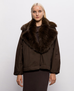 Twinset Brown jacket with removable collar 262TP2181