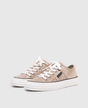 Brunello Cucinelli Gray suede sneakers with a chain MZSFG3221