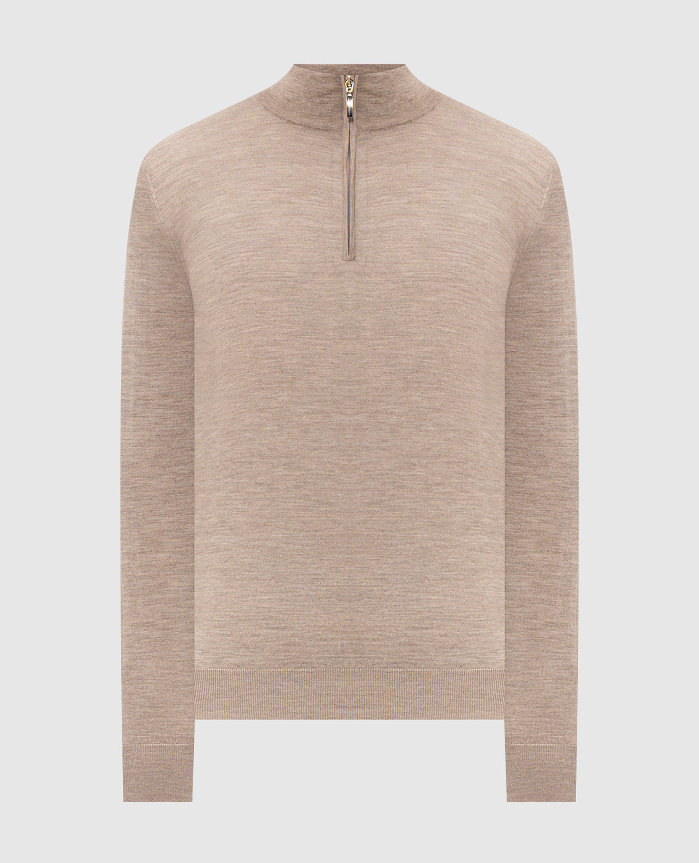 Beige wool, silk and cashmere jumper with zipper