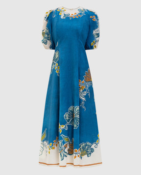 Alemais Luda blue linen midi dress 6392D
