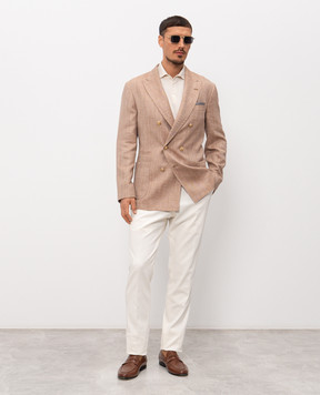 Brunello Cucinelli Brown double-breasted jacket made of wool, silk and linen MZ4077BBDG