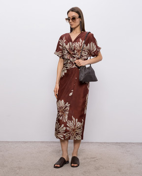 Brunello Cucinelli Brown printed silk wrap dress MQ967AHG41