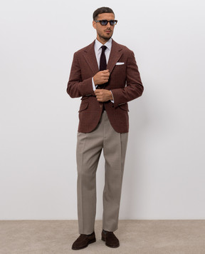 Brunello Cucinelli Tailor Cavallo brown cashmere check jacket MV4667BWD1