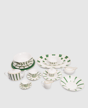Geminiano Cozzi 1765 White porcelain saucer for tea cup Striche Verdi e Oro TTCMI089036