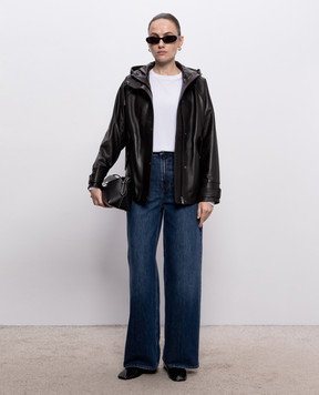 Babe Pay Pls Dark brown leather jacket with hood 2116NATUREL
