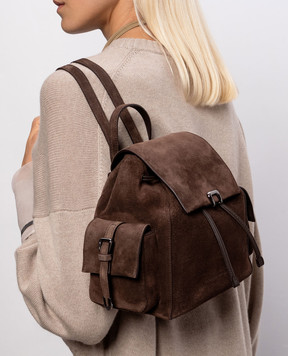 Brunello Cucinelli Brown suede backpack with embossed logo MBDLB2841
