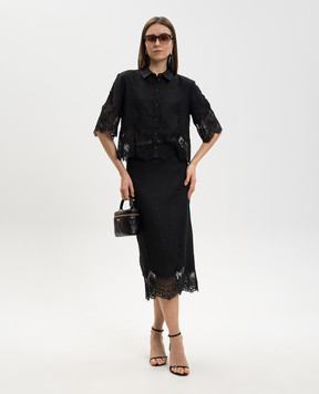 Twinset Black linen midi skirt with lace 261TT2185