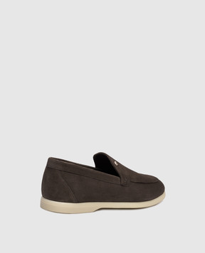 Stefano Ricci Brown suede loafers with textured emblem UC64G2287SDP