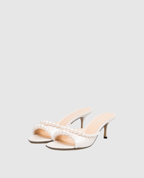Mach&Mach Sirene white leather mules with beads S107465DOU