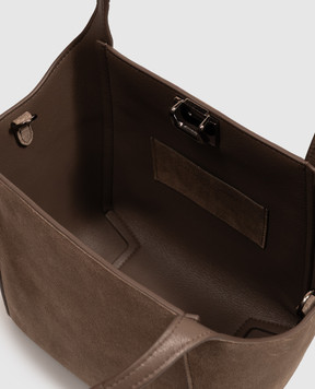 Brunello Cucinelli Storial brown suede bag with logo embossing MBDLB2840