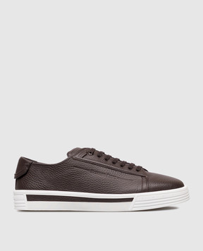 Stefano Ricci Brown leather sneakers with textured logo UV23G6432VD