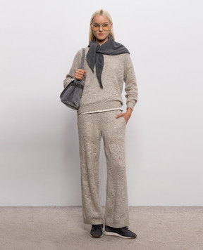 Brunello Cucinelli Gray openwork pullover with sequins MFA790102