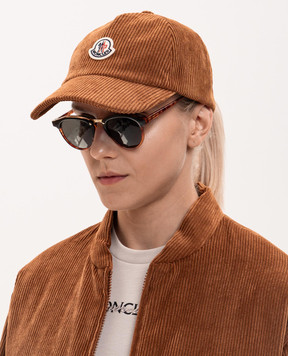 Moncler Brown corduroy cap with logo patch L20933B000075964B