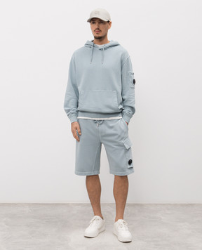 C.P. Company Blue hoodie with logo patch MSS037A110044R