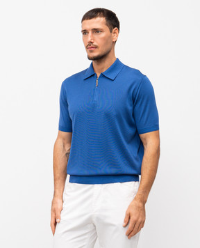 Stefano Ricci Blue silk polo shirt with monogram logo K616215P31F26101