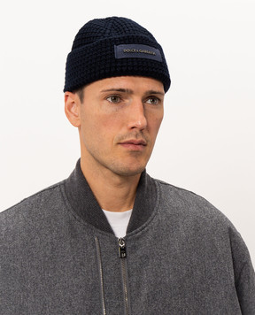 Dolce&Gabbana Blue wool beanie hat with logo patch GX46KTJDVLP