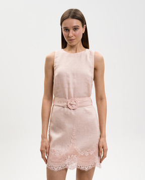 Twinset Pink linen mini dress with lace 261TT2180