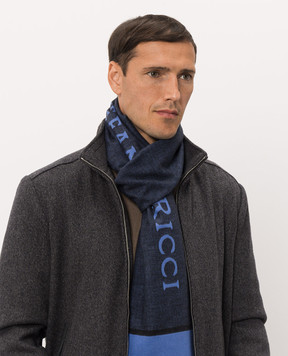 Stefano Ricci Blue silk scarf with logo print MWA63000207571