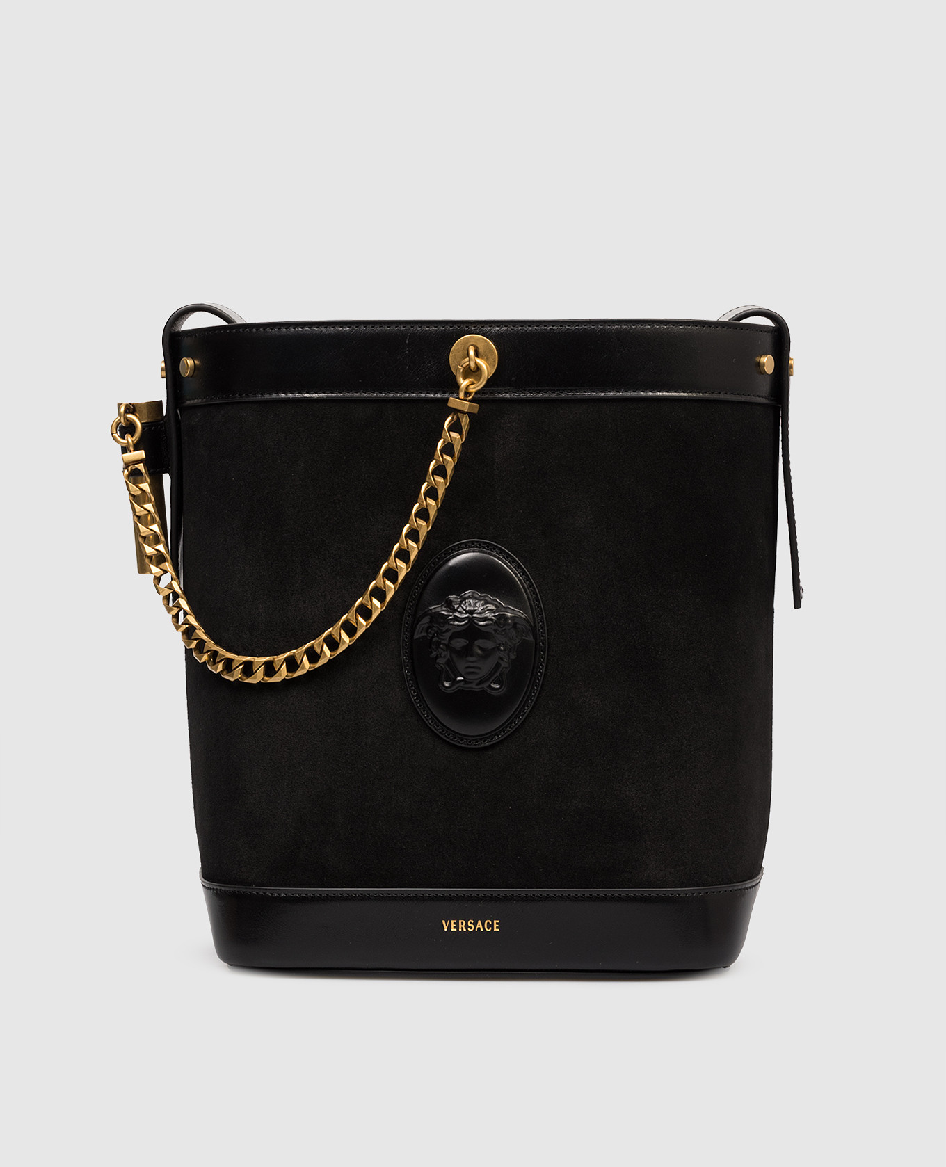 

Black suede Pivot bucket bag Versace