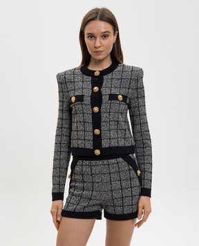 Balmain Black tweed checked cardigan GF1KL000KJ48