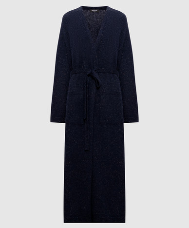 Blue elongated cardigan with wool