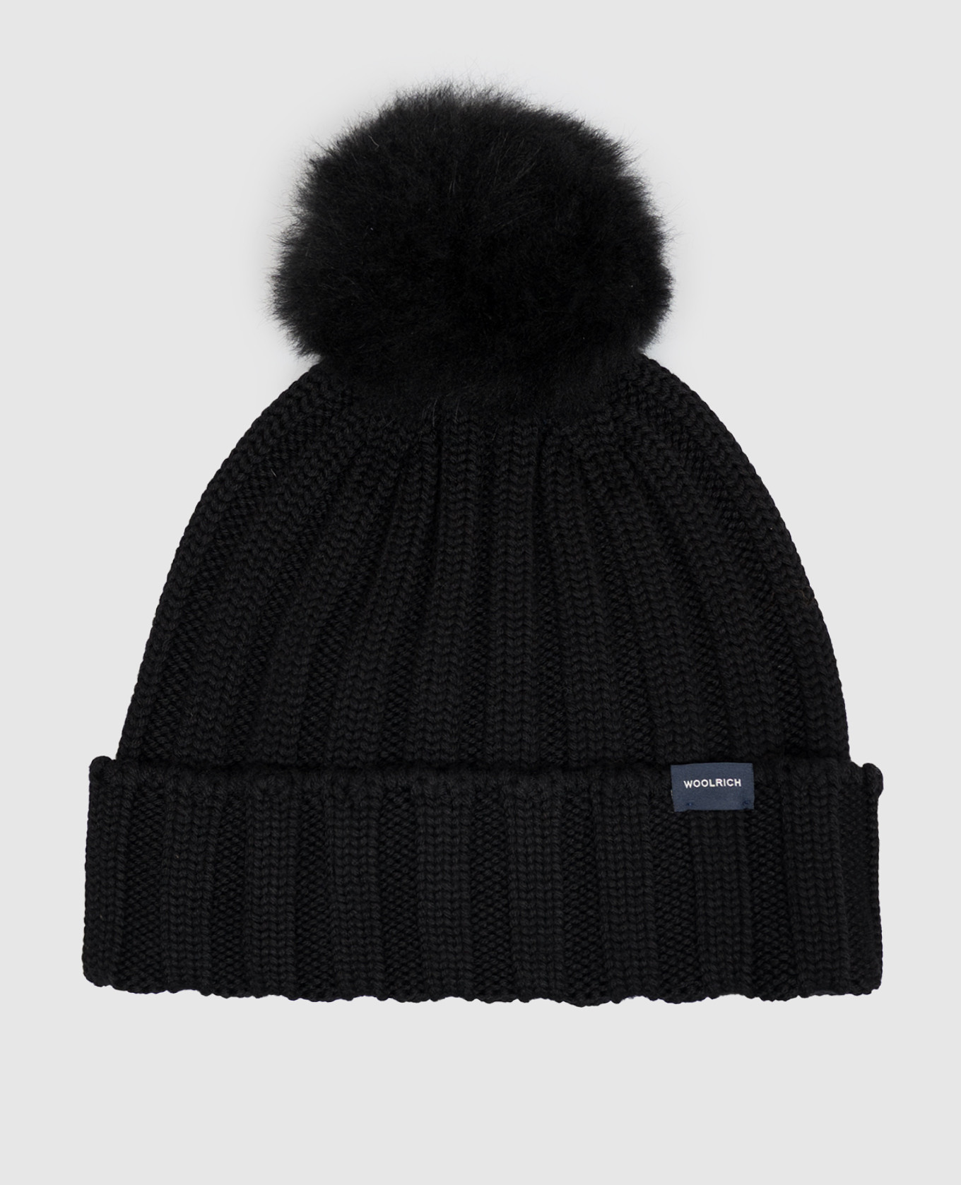 Black wool hat with pompom