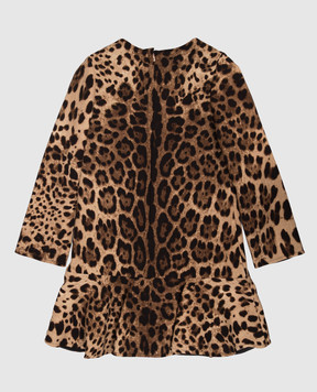Dolce&Gabbana Children's brown wool dress with animal print L54DK7FS2A3