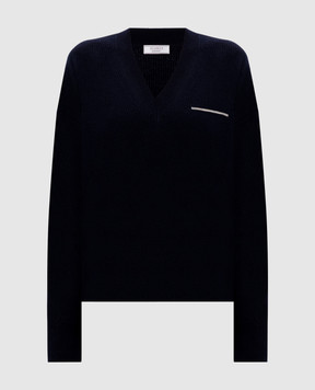 Peserico Blue wool, silk and cashmere pullover with monil chain A99264F12K09283