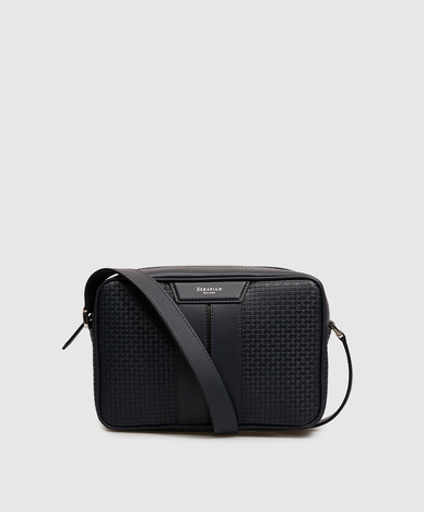 Blue leather bag with logo print