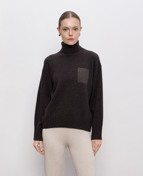 Peserico Dark brown wool, silk and cashmere sweater with monil chain A99231F07B9283