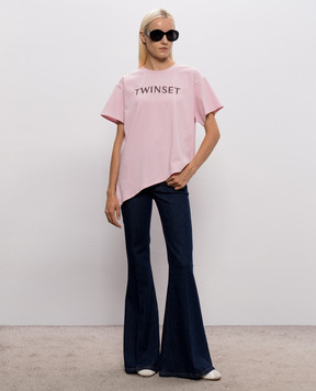 Twinset Pink T-shirt with embroidered logo 262LI2HLL