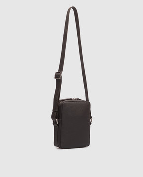 Enrico Mandelli Brown leather bag with textured logo 0FRONT7213