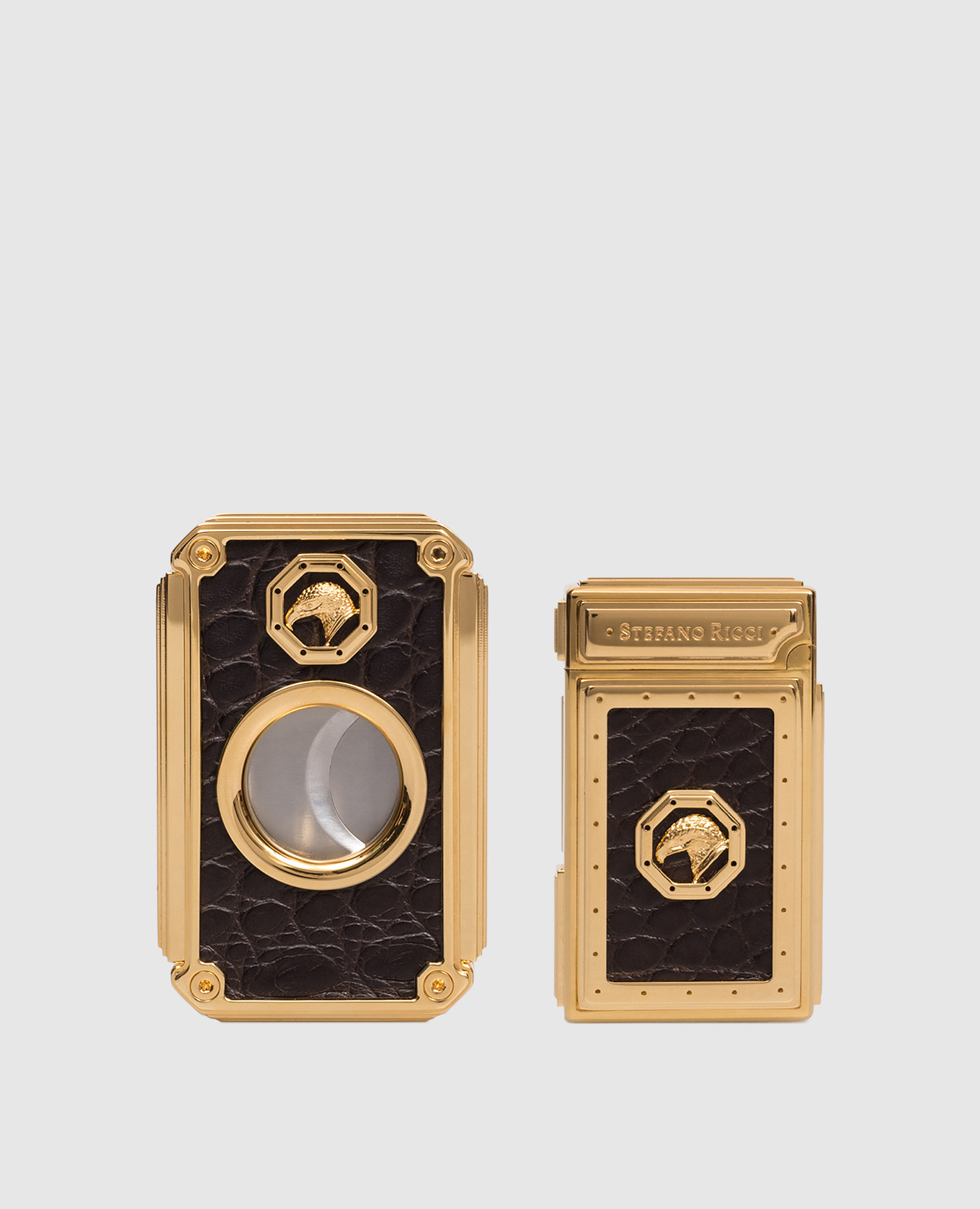 

Set of cigar accessories with textured emblem Stefano Ricci, Brown