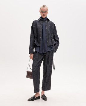 Brunello Cucinelli Blue silk top with monil chain MPC59B1G14
