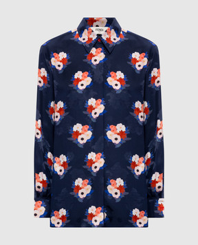 Fendi Blue silk blouse with floral print FS8357AW9H