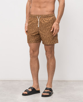 Canali Brown swim shorts with branded print UA0010093024